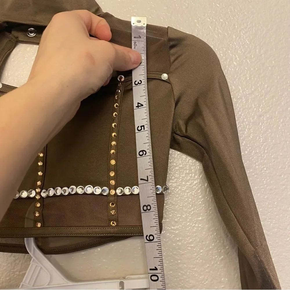 Weissman custom solo dance costume 2 piece brown maxi skirt caged top SH12603 IC